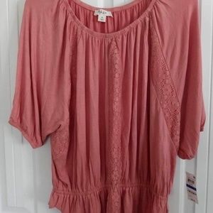 NWT Style & Co Pink Coral Lace 3/4 Sleeve Peplum Waist Top Size XL Plus